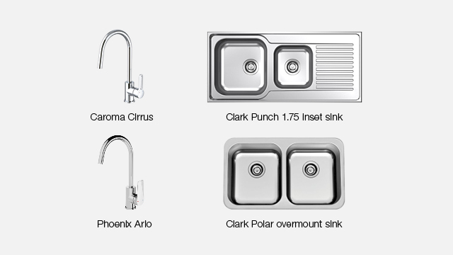 2310 Designer Inclusions (web) Kitchen 640x360px 2. Sink Mixers & Sinks