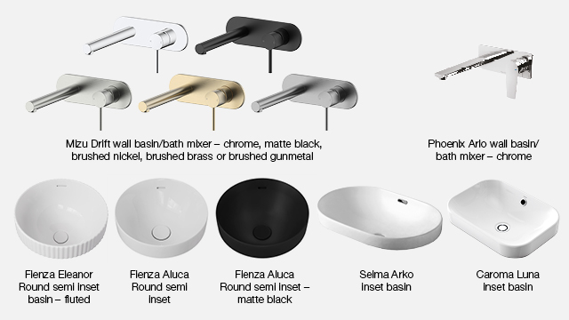 2407 Elegance Inclusions (web) Bathroom 640x360px 2. Bath Mixers & Basins